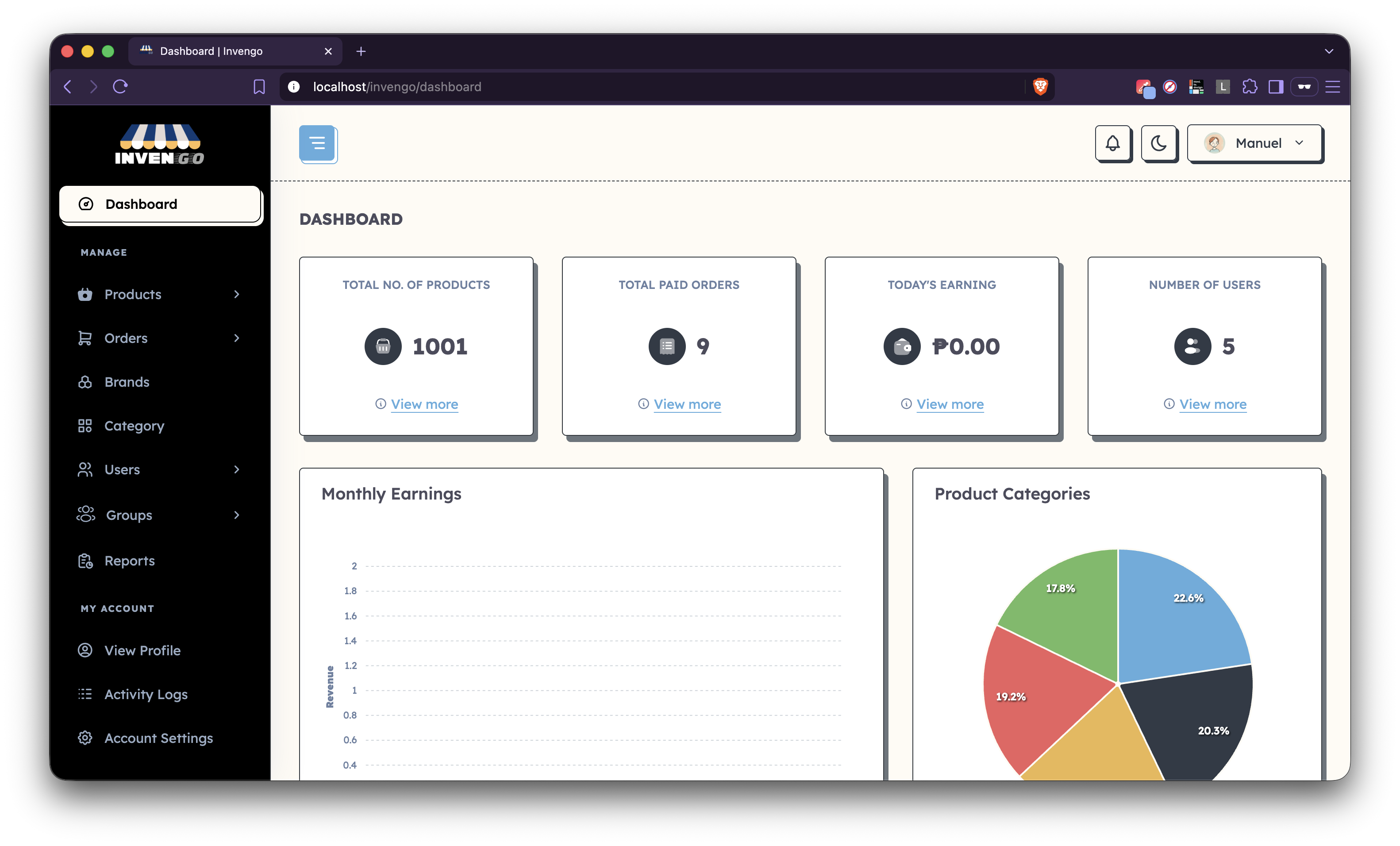 The Invengo inventory management app, with a photo of the user interface and a View on GitHub button